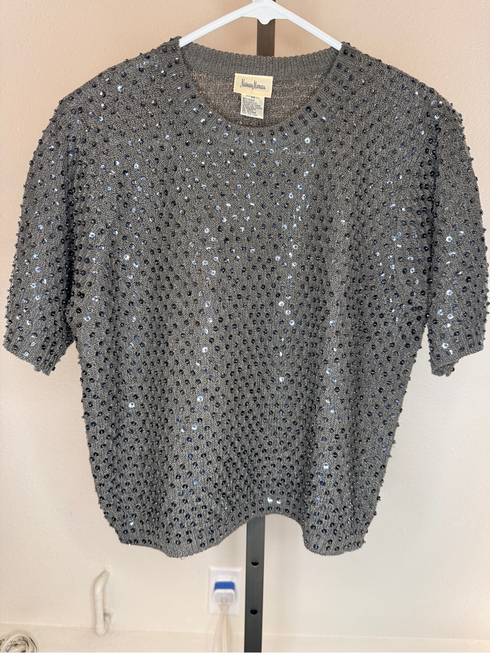Vintage Neiman Marcus Black Sequin Crewneck Sweater